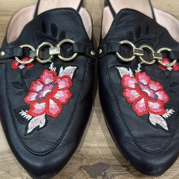Kate Spade Black Mules with Red Floral Embroidery Size 8.5 - Picture 3 of 4